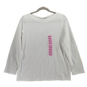 Rafaella Long Sleeve Knit‎ Top Small White Boat Neck Staple Work Office Layering